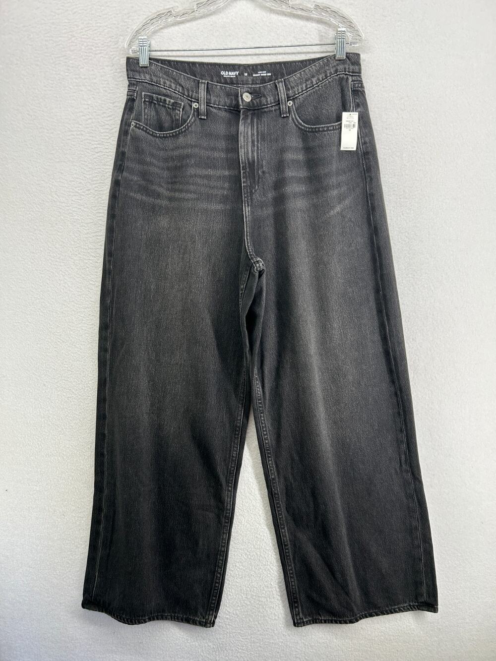 OLD NAVY Jeans Womens 12 Draped Denim Baggy Wide Leg High Rise Washed Black NEW